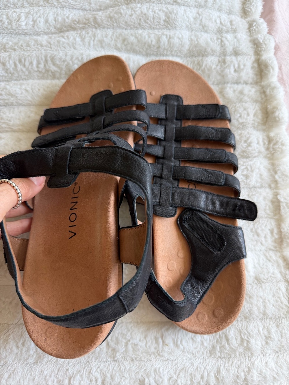 Vionic Black Multi-Strap Leather Sandals
